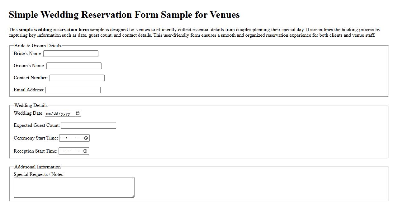 Simple wedding reservation form sample for venues image preview