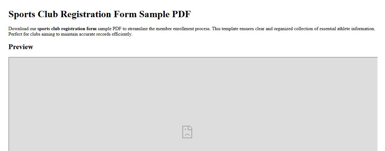 Sports club registration form sample PDF image preview