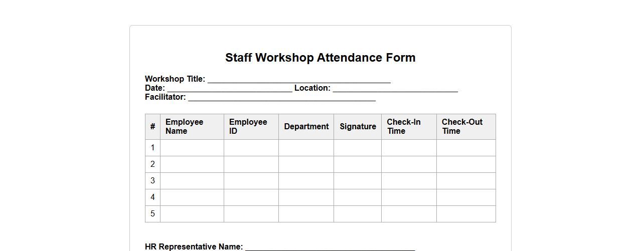 staff workshop attendance form sample for HR documentation image preview