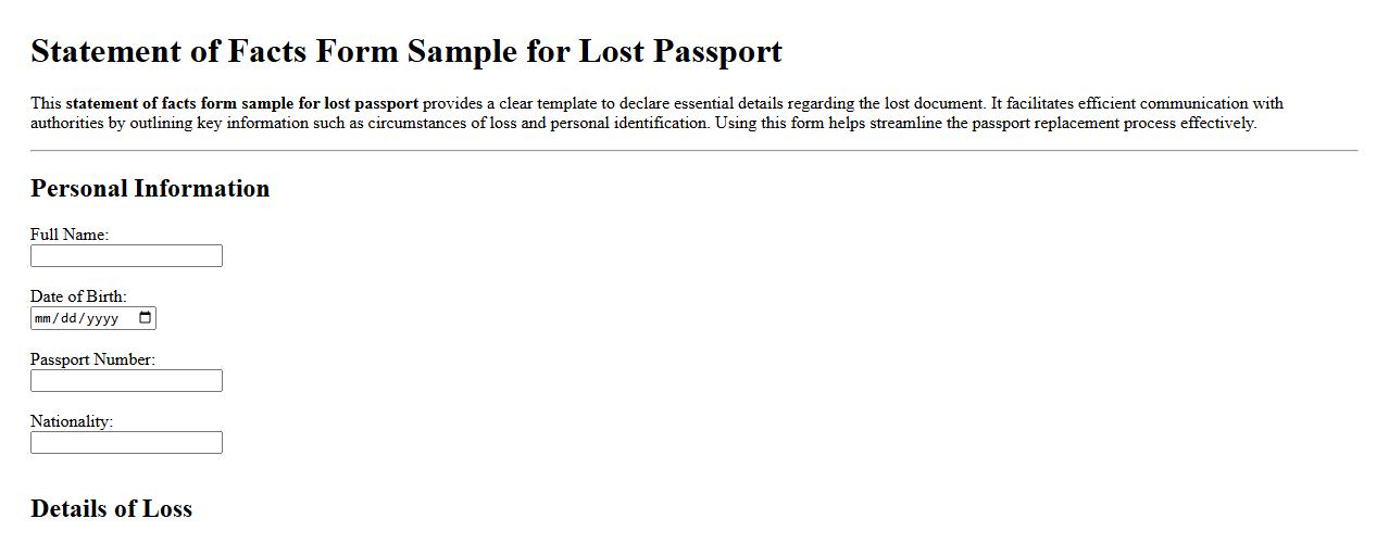 statement of facts form sample for lost passport image preview