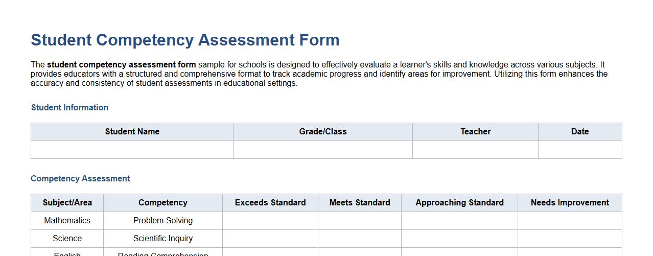 student competency assessment form sample for schools image preview