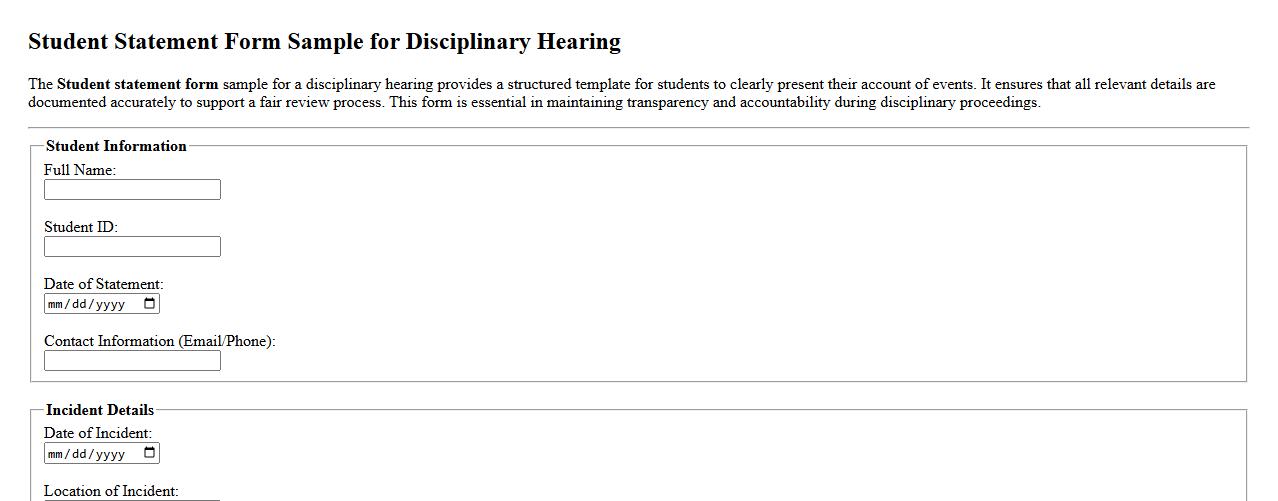 Student statement form sample for disciplinary hearing image preview