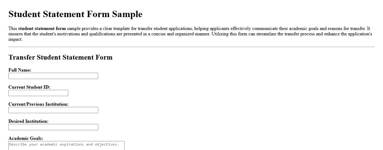 Student statement form sample for transfer student application image preview