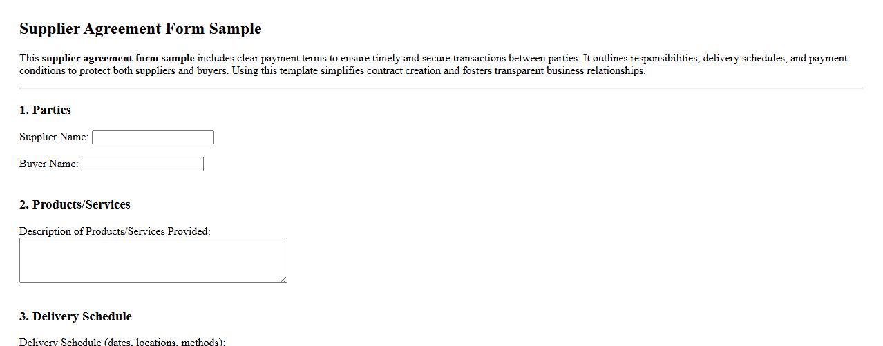 Supplier agreement form sample with payment terms image preview