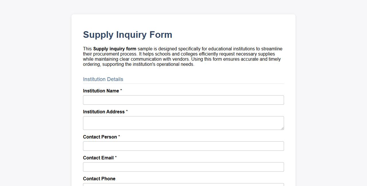 Supply inquiry form sample for educational institutions image preview