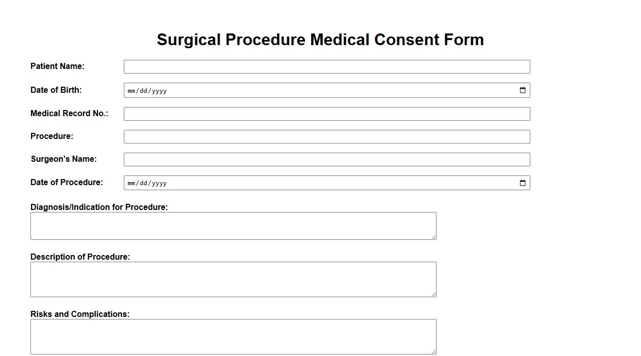 surgical procedure medical consent form sample image preview