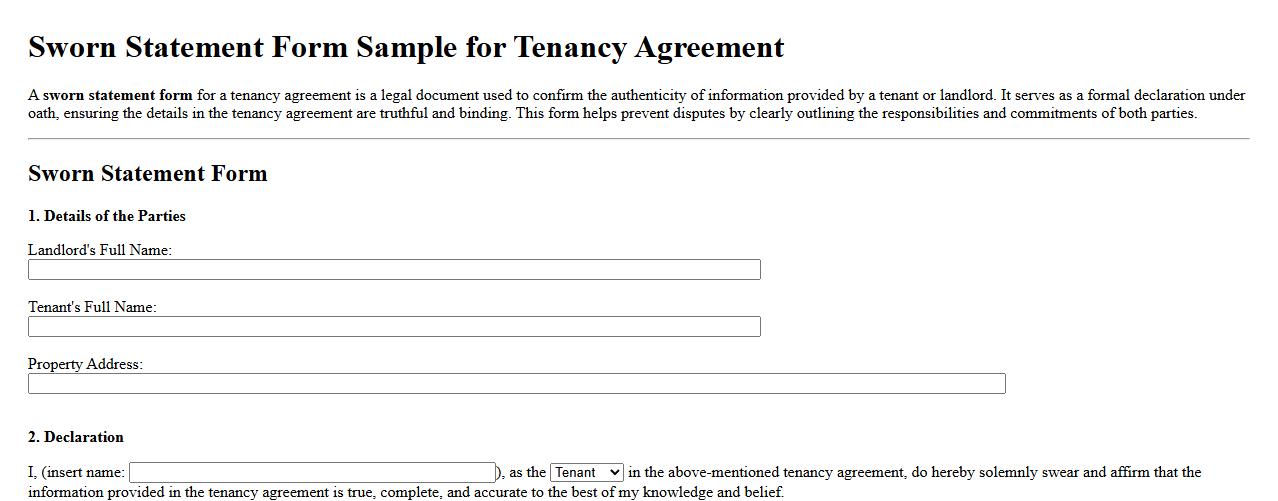 Sworn statement form sample for tenancy agreement image preview