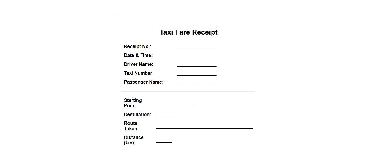 taxi fare receipt format with route and distance image preview