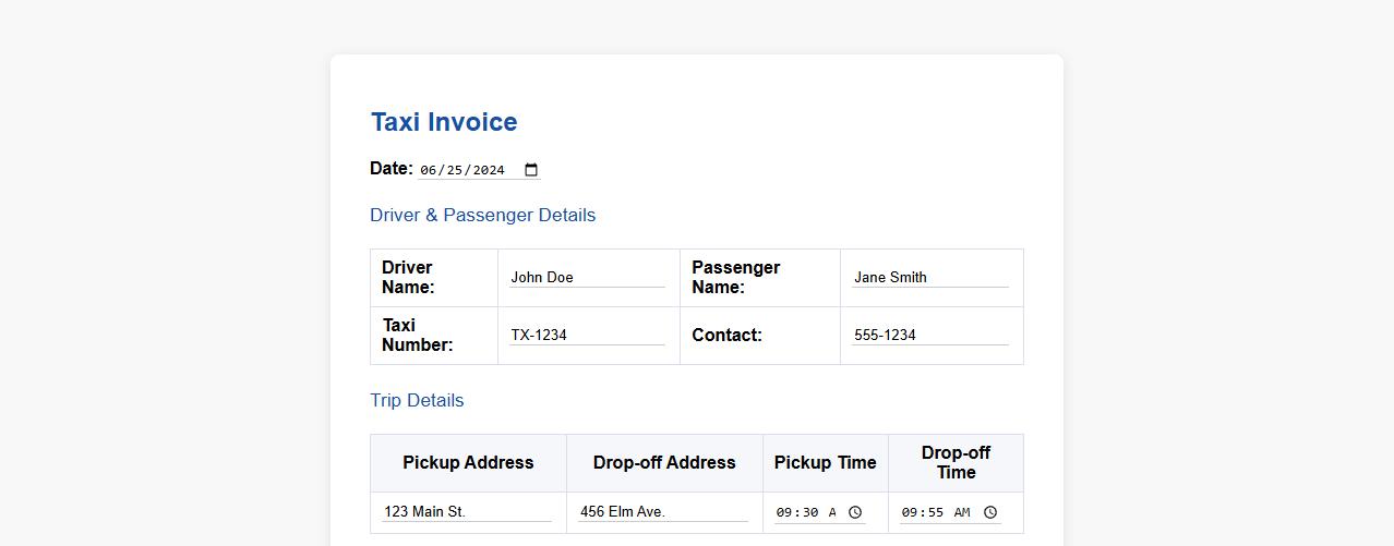 taxi invoice form sample with mileage calculation image preview