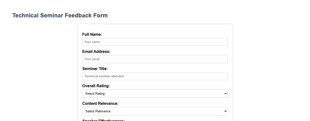technical seminar feedback form sample with comments section image preview