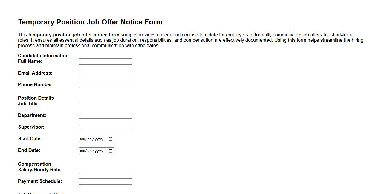 temporary position job offer notice form sample image preview