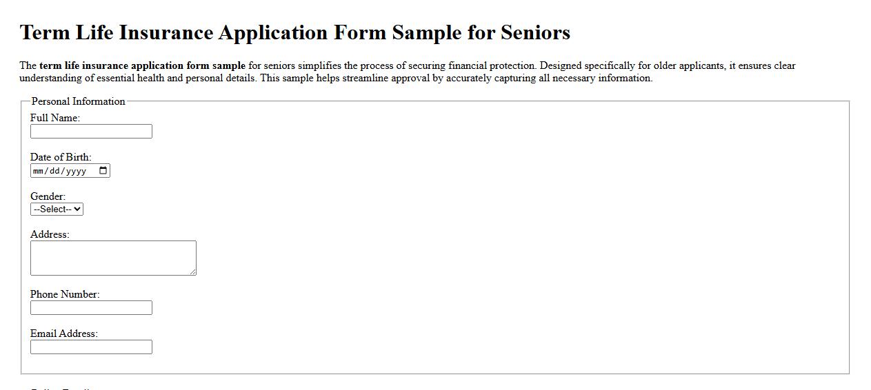 Term life insurance application form sample for seniors image preview