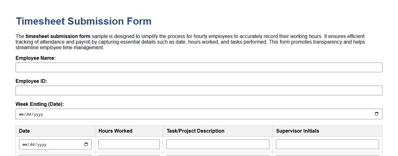 Timesheet submission form sample for hourly employees image preview