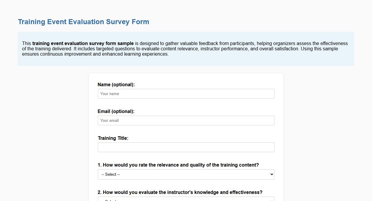 training event evaluation survey form sample image preview