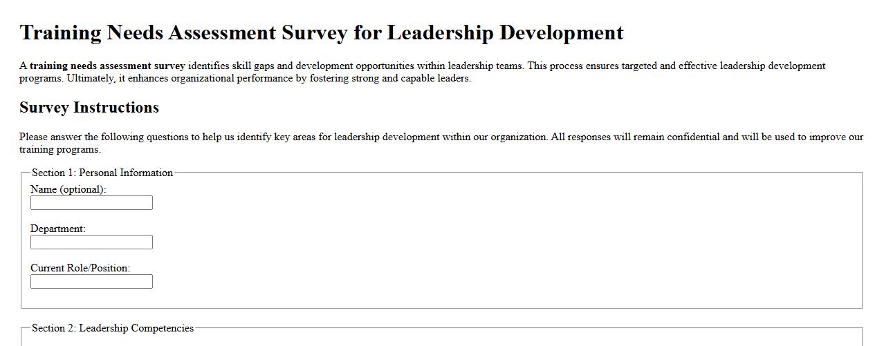 Training needs assessment survey for leadership development image preview
