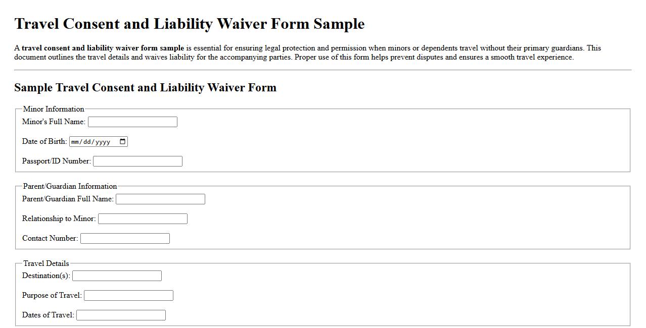 Travel consent and liability waiver form sample image preview