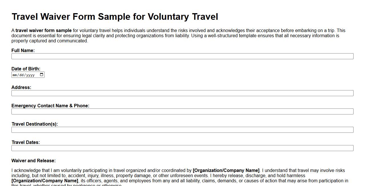 travel waiver form sample for voluntary travel image preview