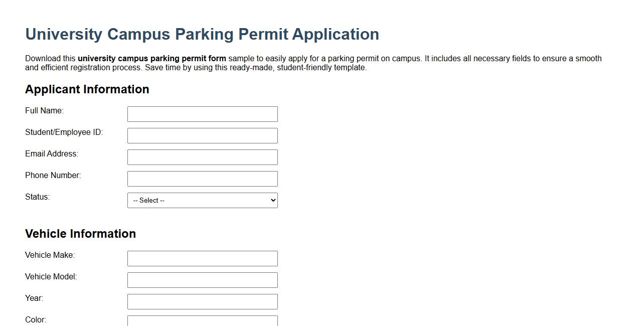 university campus parking permit form sample image preview