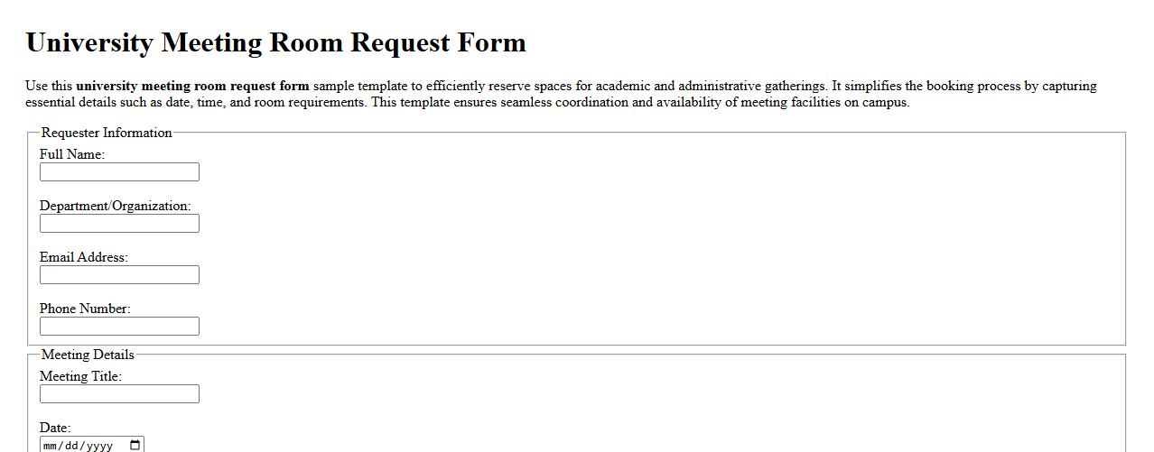 University meeting room request form sample template image preview