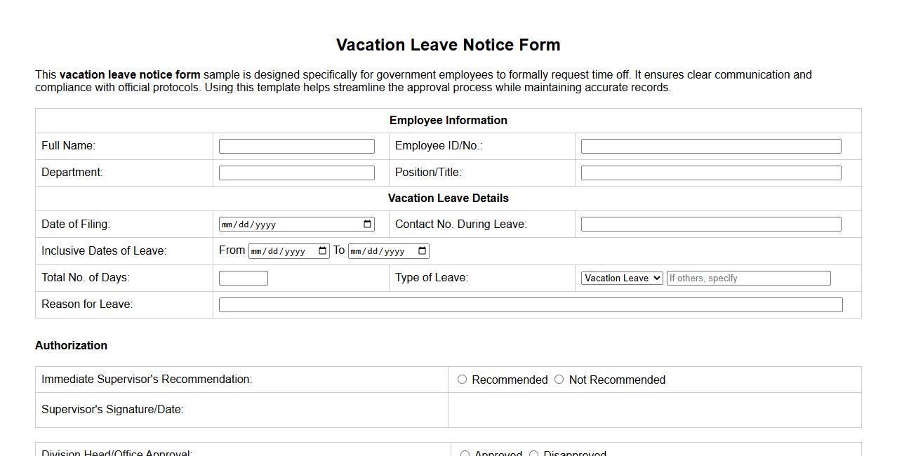 vacation leave notice form sample for government employees image preview
