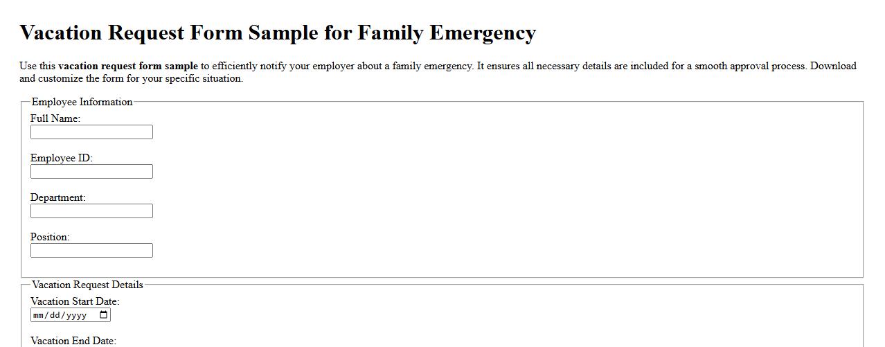 Vacation request form sample for family emergency image preview