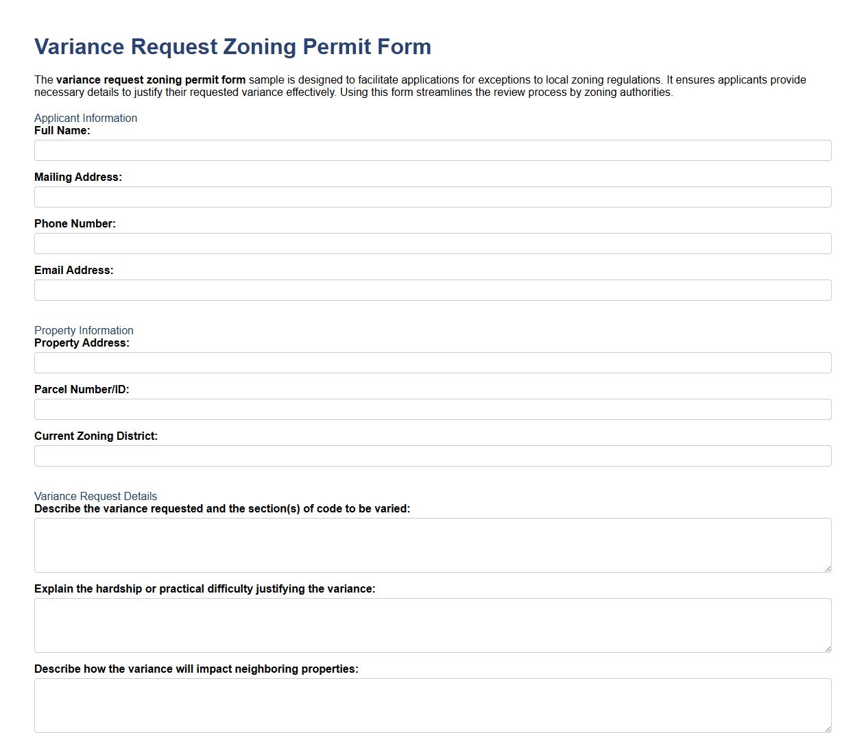 variance request zoning permit form sample image preview
