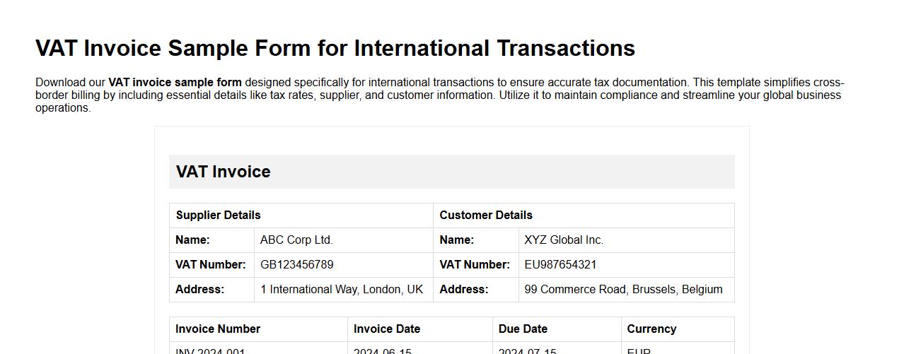 VAT invoice sample form for international transactions image preview