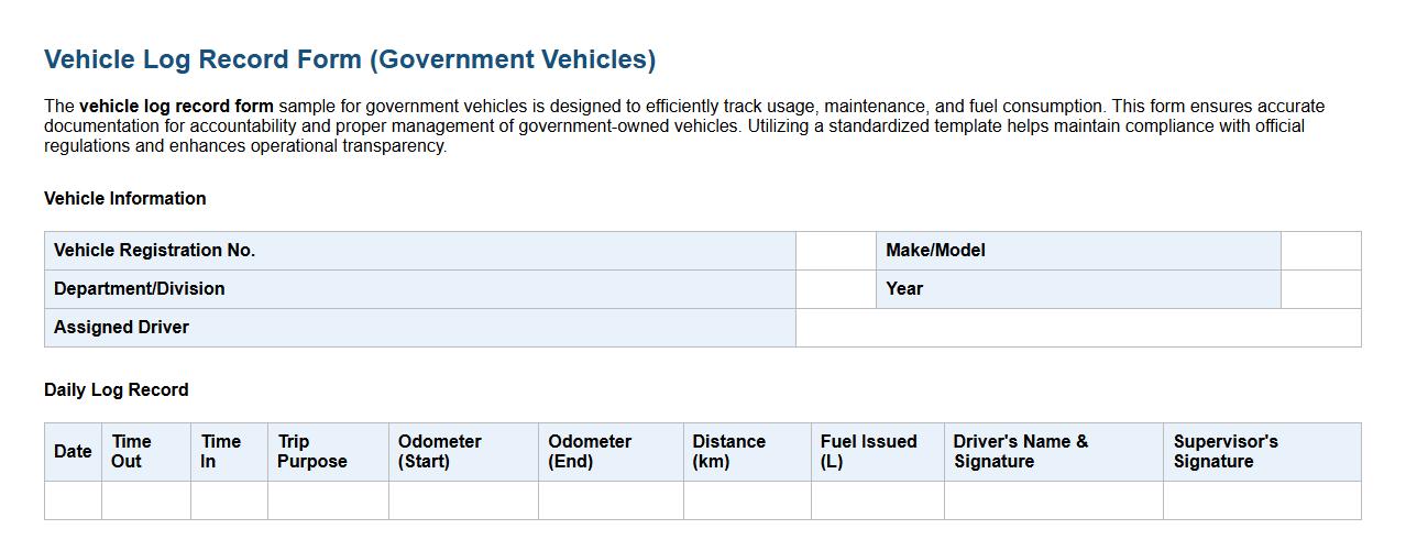 vehicle log record form sample for government vehicles image preview