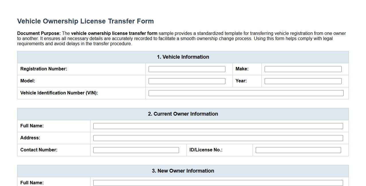 vehicle ownership license transfer form sample image preview