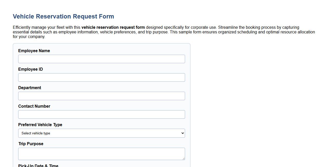 vehicle reservation request form sample for corporate use image preview