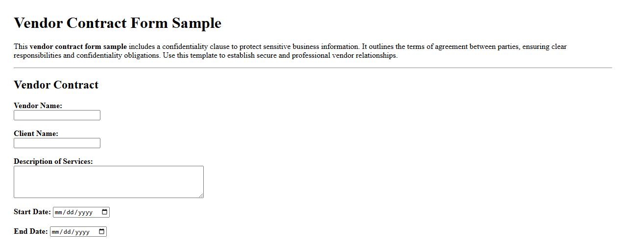 vendor contract form sample including confidentiality clause image preview