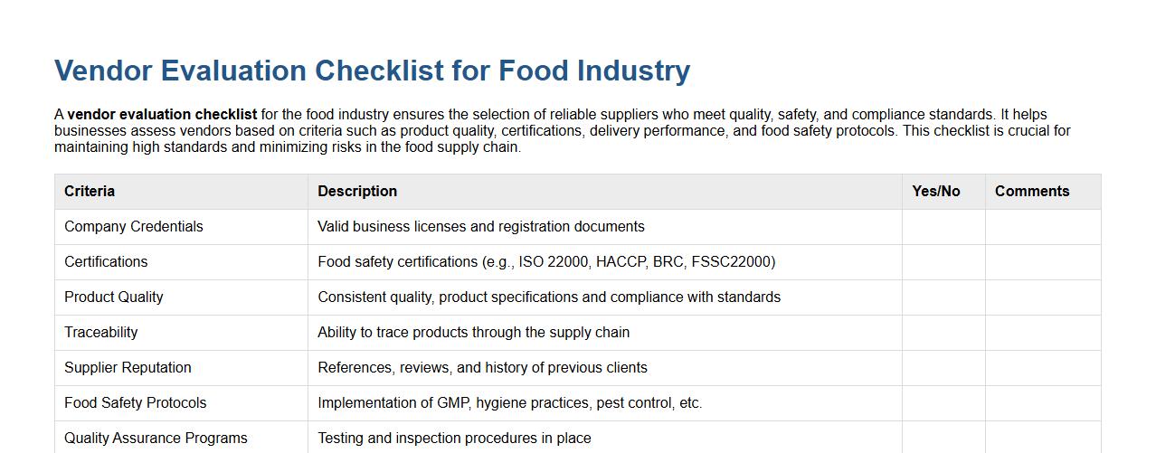 vendor evaluation checklist for food industry image preview