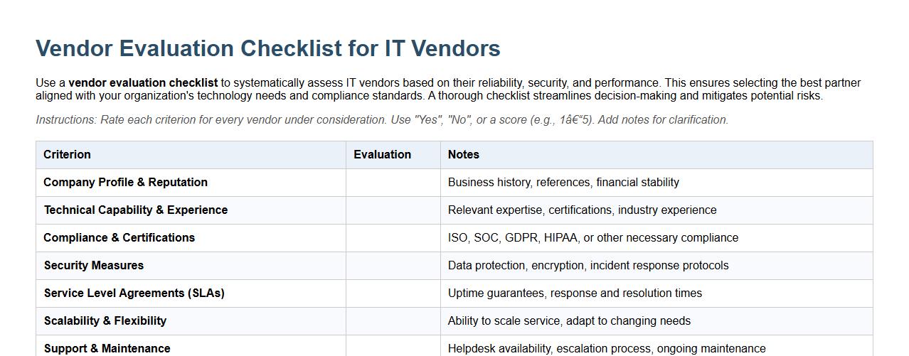 vendor evaluation checklist for IT vendors image preview