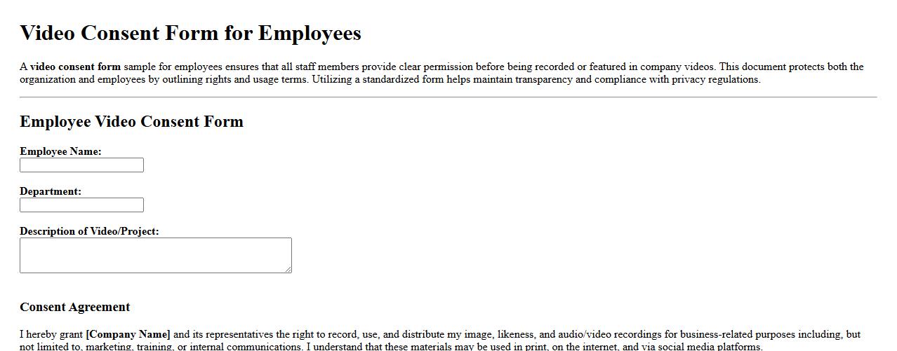 Video consent form sample for employees image preview