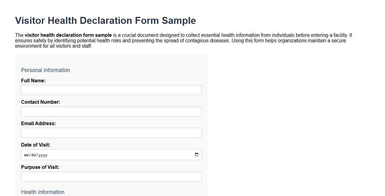 visitor health declaration form sample image preview