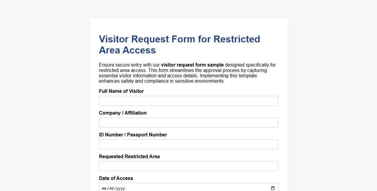 visitor request form sample for restricted area access image preview