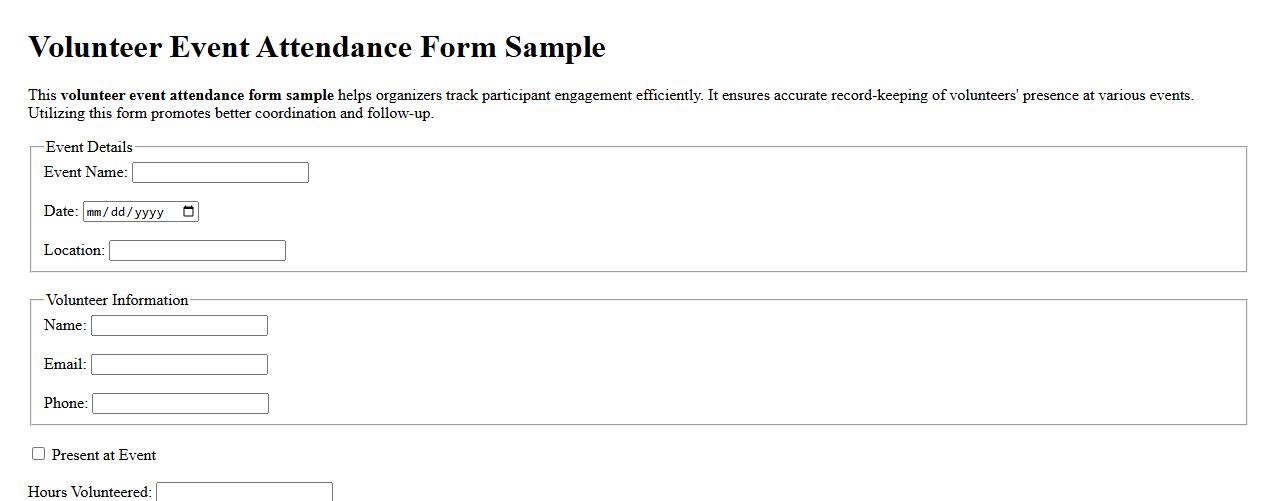 Volunteer event attendance form sample image preview