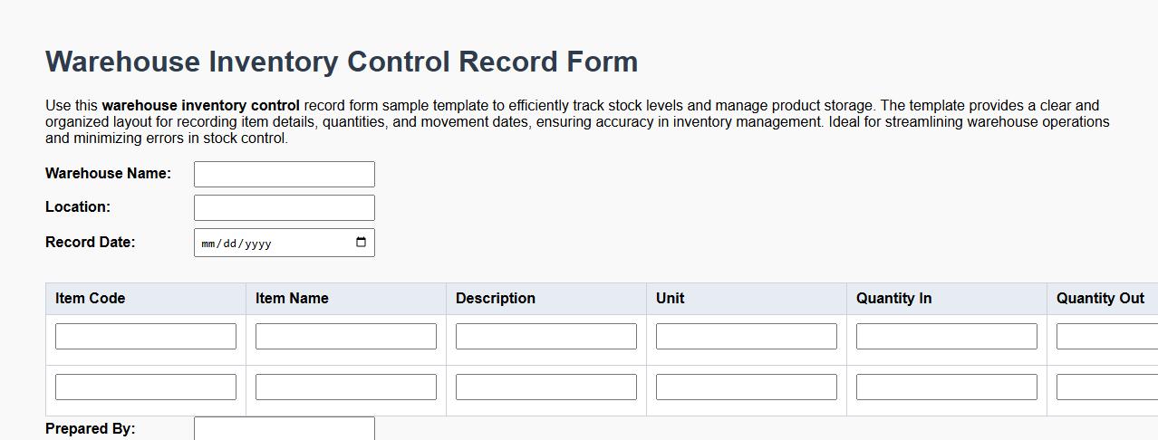 warehouse inventory control record form sample template image preview