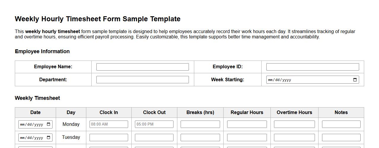 weekly hourly timesheet form sample template image preview