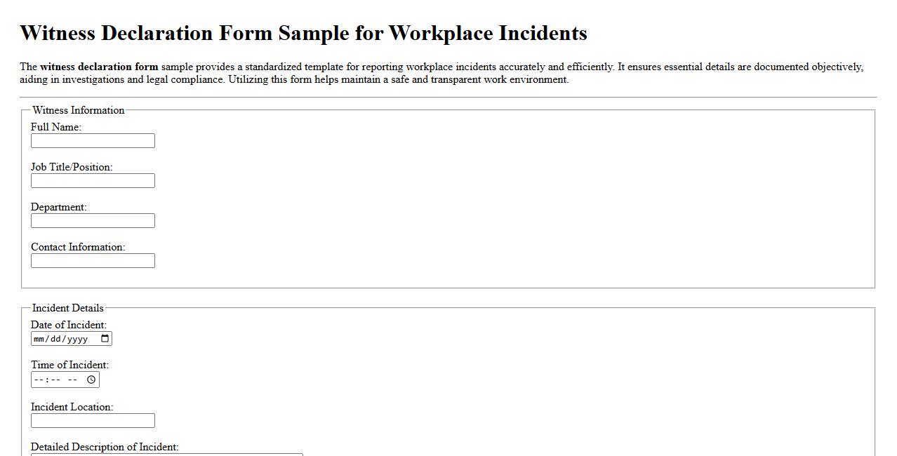 Witness declaration form sample for workplace incidents image preview
