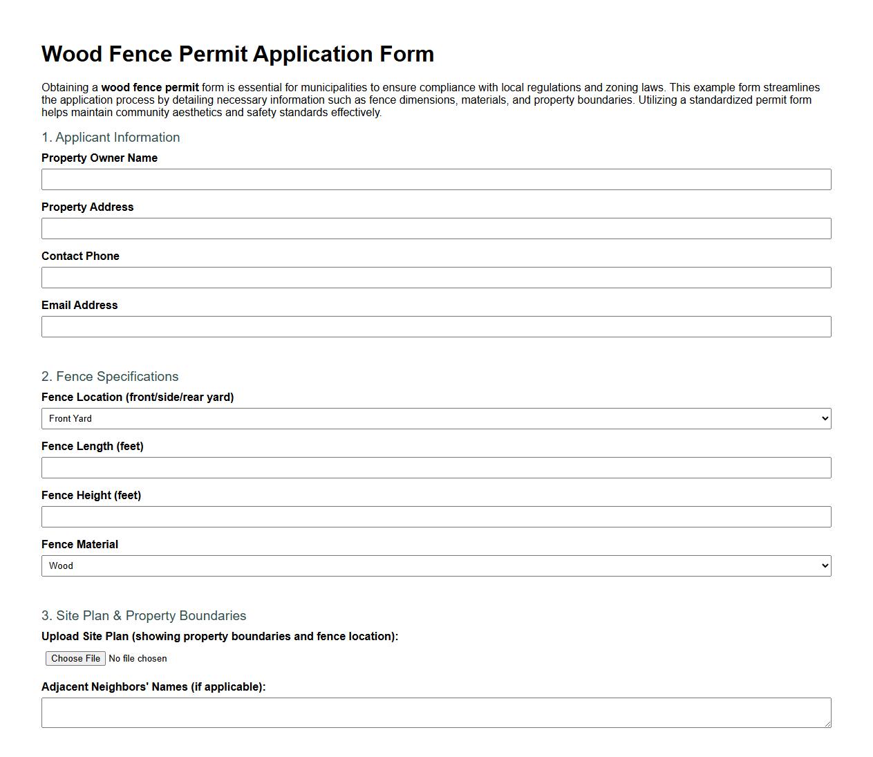 Wood fence permit form example for municipalities image preview