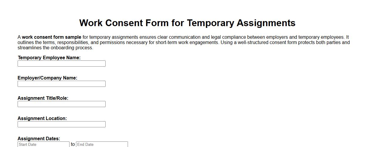 Work consent form sample for temporary assignments image preview