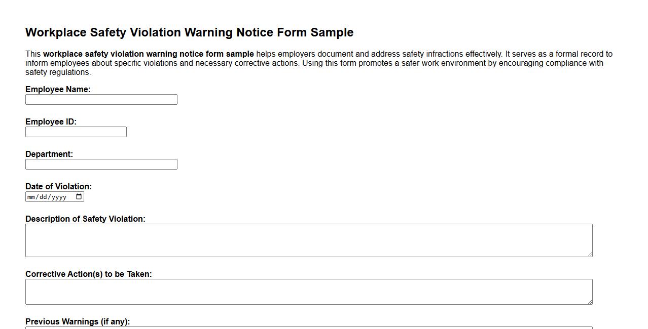 workplace safety violation warning notice form sample image preview