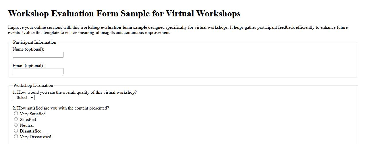 Workshop evaluation form sample for virtual workshops image preview