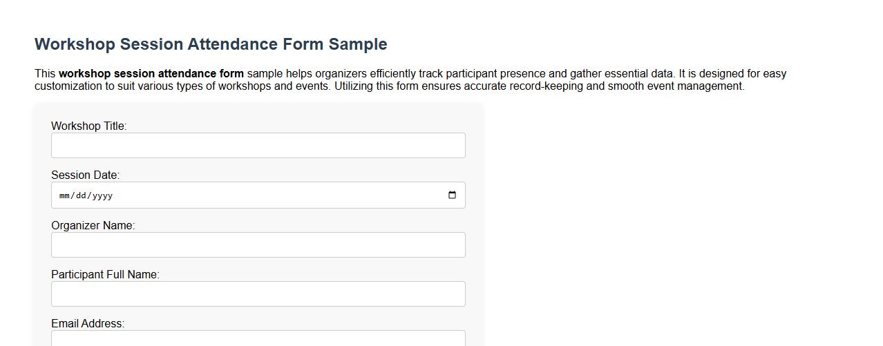 Workshop session attendance form sample image preview